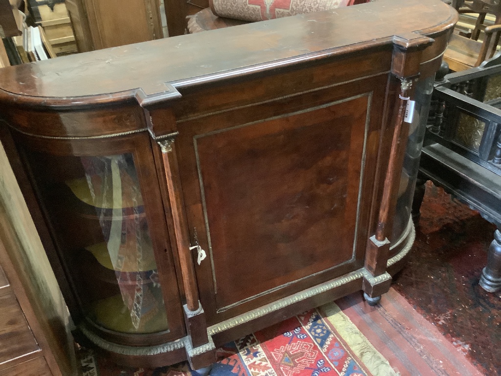 A Victorian walnut credenza, circa 1860, width 150cm, depth 43cm, height 107cm